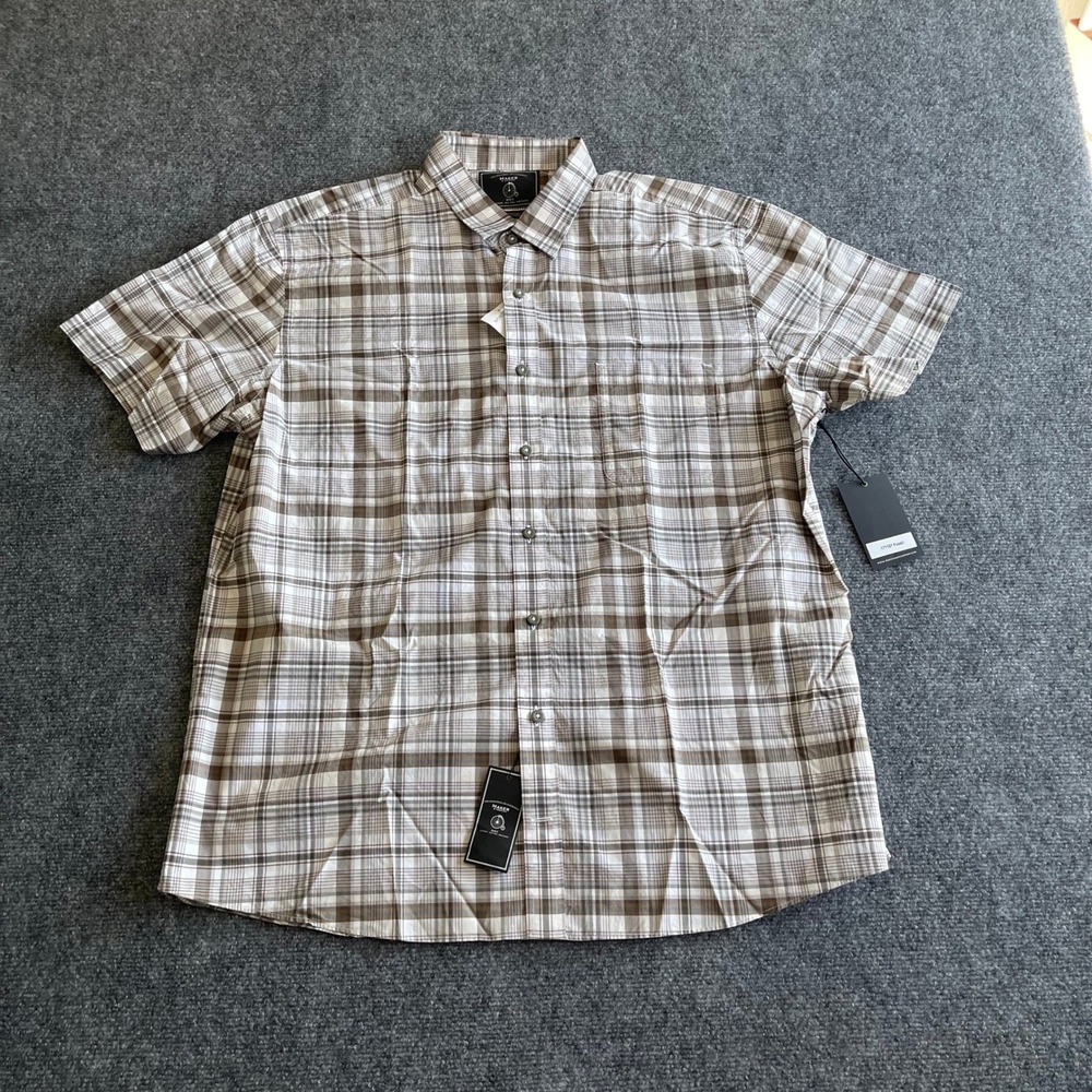 Maker & Company Mens Fossil Plaid Short Sleeve Cotton Button Down Shirt XL